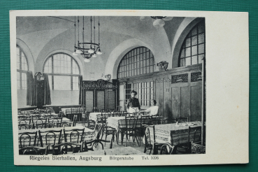 AK Augsburg / 1905-1920 / Riegeles Bierhallen / Restaurant / Einrichtung Möbel Jugendstil / Bürgerstube / Bedienung
